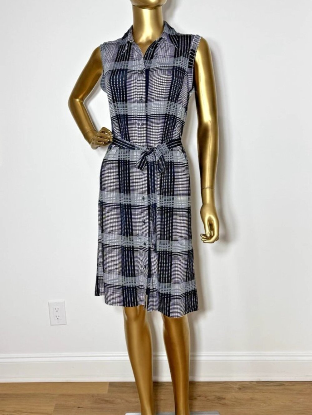 Brooks Brothers Women Button Front Stretch Dress Belted Sleeveless ~ Size M ~EUC